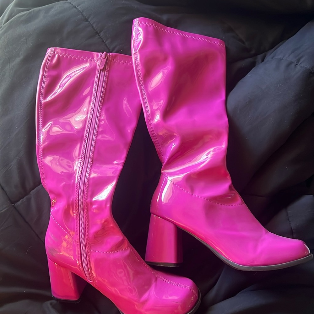 pink knee high boots